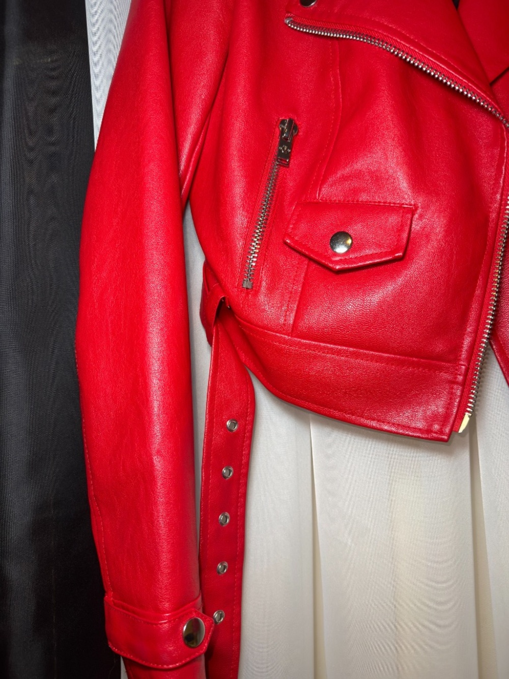 Current Mood Red Faux Leather Biker Moto Jacket Sinner Graphic Back M Alt - Picture 4 of 4